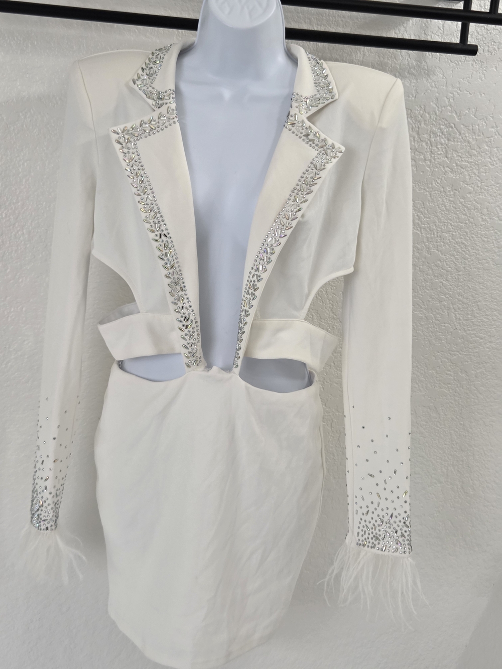 Banjul Embellished Mini Dress White Large Concert, Parties, Costume